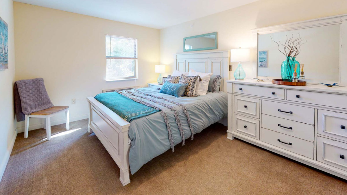 Bedroom in an Autumn Ridge model apartment